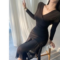 라핏 / 쉬폰스커트 브이넥 셔링 원피스