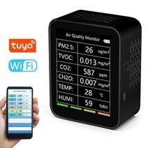 미세먼지측정기 Tuya 와이파이 지능형 다기능 공기질 감지기 PM2.5 TVOC CO2 CH20 온도 습도 6 in 1, [03] Wifi Black