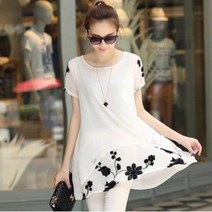 S4330 꽃무늬 이중쉬폰 반팔 롱블라우스 쉬폰블라우스 [315EA.855F82]