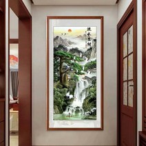 소나무 폭포 DIY 명화 보석십자수 동양화 비즈 자수 큐빅페인팅 건강 재물복 부모님 선물, 80x160cm, 1개