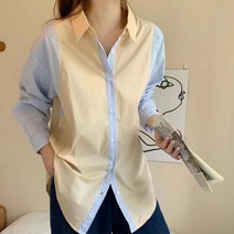 도오빠 체로나 여성 스트라이프 셔츠 투톤 남방 긴팔 카라셔츠 블라우스 무지 루즈핏 여자셔츠