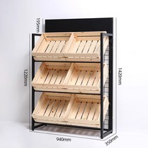 과일진열대 선반 마트 매대 야채 전시대 베이커리, G.단면 뒷면 그물망 94X35X142cm 통나무 프레