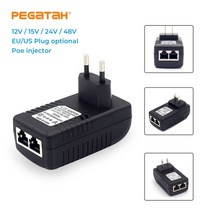 PoE 인젝터 스플리터 Pegatah 100mbps 패시브 poe 인젝터 ip 카메라 ap 용 poe cam poe 어댑터 용 12v2a15v1a24v1a48v0.5a 출력, 15v 1a 미국 플러그
