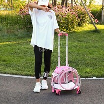 고양이 캐리어 이동장 산책 이동 가방 여행 외출 투명 캡슐, 투명 핑크