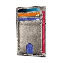 AMEHA 남성용 미니멀리스트 슬림 지갑 전면 포켓 천연 가죽 RFID 차단 비즈니스 신용 카드 홀더 신분증 창 포함 블랙