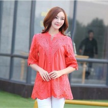 여름 블라우스 자수 블라우스 반팔 v 넥 플러스 사이즈