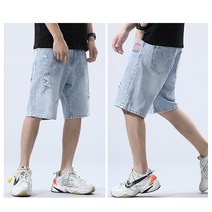 DFMEI 5부 남 찢청 반바지 트렌드 스트리트 남성 청반바지