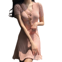 봄 여름 버튼 미니 짧은 원피스 주름 캐주얼 데일리