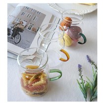 우유통모양 컬러포인트 손잡이 유리머그컵 선물 홍차잔 답례품 여름음료 아이스잔, 대 블루