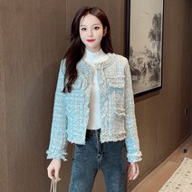 금장 단추 자켓 여성 버튼 재킷 슬림 크롭 하객 숏 트위드 노카라