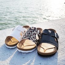 맨슈머 버클 가죽 탄력 쿠션 슬리퍼