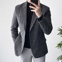 데일트 울 모직 글렌체크 남자 블레이져 겨울 싱글 자켓