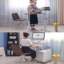 서서 일하는 높낮이 조절 책상 키높이 스탠딩 테이블 서있는 높은 모션 데스크, 오크
