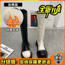 키커보이는 통굽 롱부츠 밑창 흰색 롱 튜브 나이트 부츠 여성용 신발벨벳 하이힐 여성용 겨울 숏 부츠