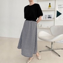 퍼니걸스 5200 배색 허리 밴딩 체크 롱 원피스 여성의류