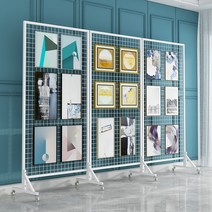 작품전시대 철 접이식 그리드 메쉬 유치원 그림 전시회 미술 작품 플로어 스탠드 이동식 전시 야외 디스플레이, 흰색  폭 1.2m  높이 1.8m - 접이식 문 6개