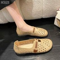 DFMEI 여름 배색 컴포트 쿠션 펀칭 에스닉 로퍼 여 빈티지 통굽 할머니 신발
