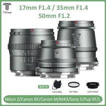 휴대폰렌즈 스마트폰 아이폰 망원 광각 매크로 렌즈 TTArtisan 17mm F14 35mm 50mm F12 APSC 수동 초점 티타늄 그레이 초상화 사진 Sony E Fuji, 없음, 35mm F1.4+캐논 RF+Black