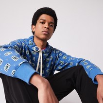 라코스테 라이브 루즈핏 프린트 코튼 후디 맨투맨 패턴 블루 상의 LIVE Loose Fit Print Cotton Hoodie