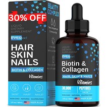 액상 콜라겐 ampamp 모발 성장을 위한 비오틴 방울 30000mcg - Made in USA 피부 손톱 남성용 액체 헤어 비타민 여성 2액량 온스