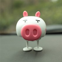 그네타는오리 미니쿠퍼 레이 꾸미기 귀여운 장식 끄덕임 곰 자동차 장식품 자동차 대시 보드 스윙 흔들리는 머리 고양이 인형 춤 장난감 액세서리 선물 차량용 실내 소품, 흰돼지