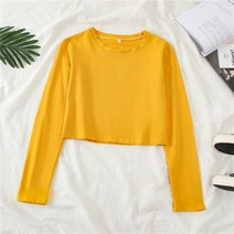 2023 가을 겨울 여성 슬림 티셔츠 블랙 화이트 기본 짧은 셔츠 Femme 긴 소매 T 셔츠 O-ne 탄성 작물 탑