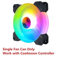 공냉 cpu 저소음 쿨러 수냉식열교환기 Coolmoon 컴퓨터 섀시 PC 팬 AURA SYNC 지원 RGB 냉각 팬 조정 120mm 저소음 제어 컴퓨터 냉각 RGB 케이스 팬, 단일 팬