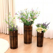 내츄럴 인테리어 실내 장식 탄화목 원형 나무 화분 3size