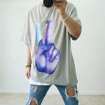 남녀공용 핑거 프린팅 오버핏 롱 박시 빅사이즈커플티