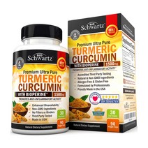 Bioschwartz 프리미엄 울트라 퓨어 터메릭 커큐민 바이오페린 포함 1500mg 베지 캡, 90개입, 1개, 90정