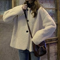 빅카라 여자 양털 하프코트 겨울 패션 데일리 데이트 롱후리스 숏핸드메이드 더플 플트렌치