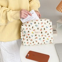메이크업 화장품 박스 Liberty quilting makeup bag soft cotton women 지퍼 코스메틱 주최자 귀여운 클러치 큰 메이크업 지갑 휴대용 세면 용품, 곰 꽃 클러치