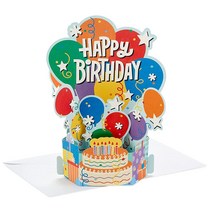Hallmark Paper Wonder 팝업 생일 카드 풍선 및 케이크 팩 (3D 카드 8장 및 봉투)
