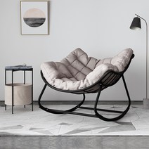 1인용 라탄등나무 원목 안락의자 휴식을 위한 쿠션 흔들의자 거실 침실 베란다, 철심큰손의자/블랙+블랙테이블