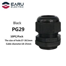 케이블글랜드 10pcs 방수 케이블 글 랜드 케이블 항목 ip68 pg7 pg9 pg11 pg13.5 pg16 pg19 pg21 pg25 흰색 검정색 나일론 플라스틱 커넥터, pg29 블랙