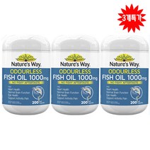 호주 명품 네이쳐스웨이 무취 무비린내 피쉬 오일 오메가3 영양 식품 1000mg 200정 3개특가, 3병