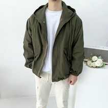 남자 봄 가을 스트릿 오버핏 밑단 스트링 후드 바람막이 야상 점퍼2color