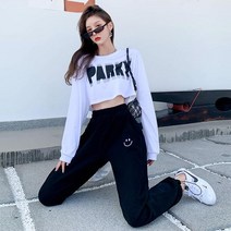 긴팔 크롭 맨투맨 레터링 티셔츠 여성 힙합 댄스복 상의 째즈댄스 비보이 연습 공연복 k2111