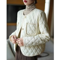 패션고리 여성 라운드넥 단추 경량 숏 패딩 자켓 W1150