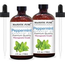 잠잘오는향 숙면 아로마 에센셜오일 MAJESTIC PURE 티 트리 에센셜 오일 마사지 가정용 4온즈 2팩, 박하, 4 Fl Oz(2개 팩)