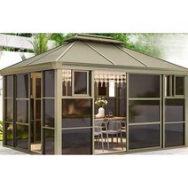 정자 야외 정원용품 야외정자 오두막 조립식, 3x3m 아연도금 시트 이중지붕+문4개