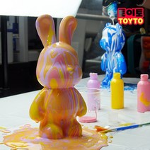 DIY 푸어링 아트 키트 플루이드 베어 래빗 피규어 저금통 만들기 세트, 래빗_화이트 민트 핫핑크