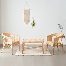 [국내배송] 카디프 천연 라탄 테이블의자세트 2인세트 카페 라운지 인테리어 감성, 카디프2인세트