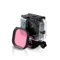 어군탐지기 Travor 카메라 방수 케이스 필터 액션 카메라 GoPro 9 다이빙 보호 하우징 마운트 수중 커버 렌, 분홍색