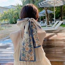 chunkeer스카프 헤어밴드 묶기 멀티 플라워 밴드 고무줄 좁고 긴 리본 헤어링 묶기 헤드 장식 스카프L173