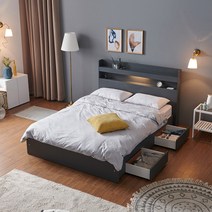 크렌시아 아너스 LED 일반서랍형 슈퍼싱글 침대 SS+본넬 매트리스+방수커버, 그레이