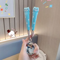304 스테인리스 수저 포크 젓가락 큐티 숙소 주걱 ins 스타일 예쁜 식기 세트, 수저네개[정품304스테인리스스틸], 블루베어[세라믹핸들]
