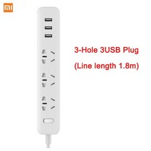 멀티탭원래 샤오미 전원 스트립 2.1A 빠른 충전 3USB 확장 소켓 6 콘센트 어댑터 미국 EU AU, 01 미국, 02 3-3USB no Smart(W)