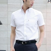 럭스타이 남성용 슬림핏 옥스포드 버튼다운 반팔 와이셔츠 d627