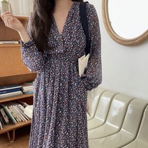 [랜덤플레이]브이넥 루즈핏 플라워 포켓 롱 원피스